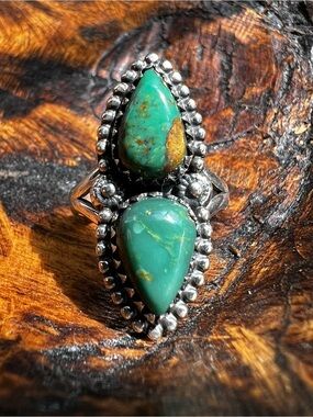 Kingman Turquoise Double Stone Sterling Silver Ring | Size 8